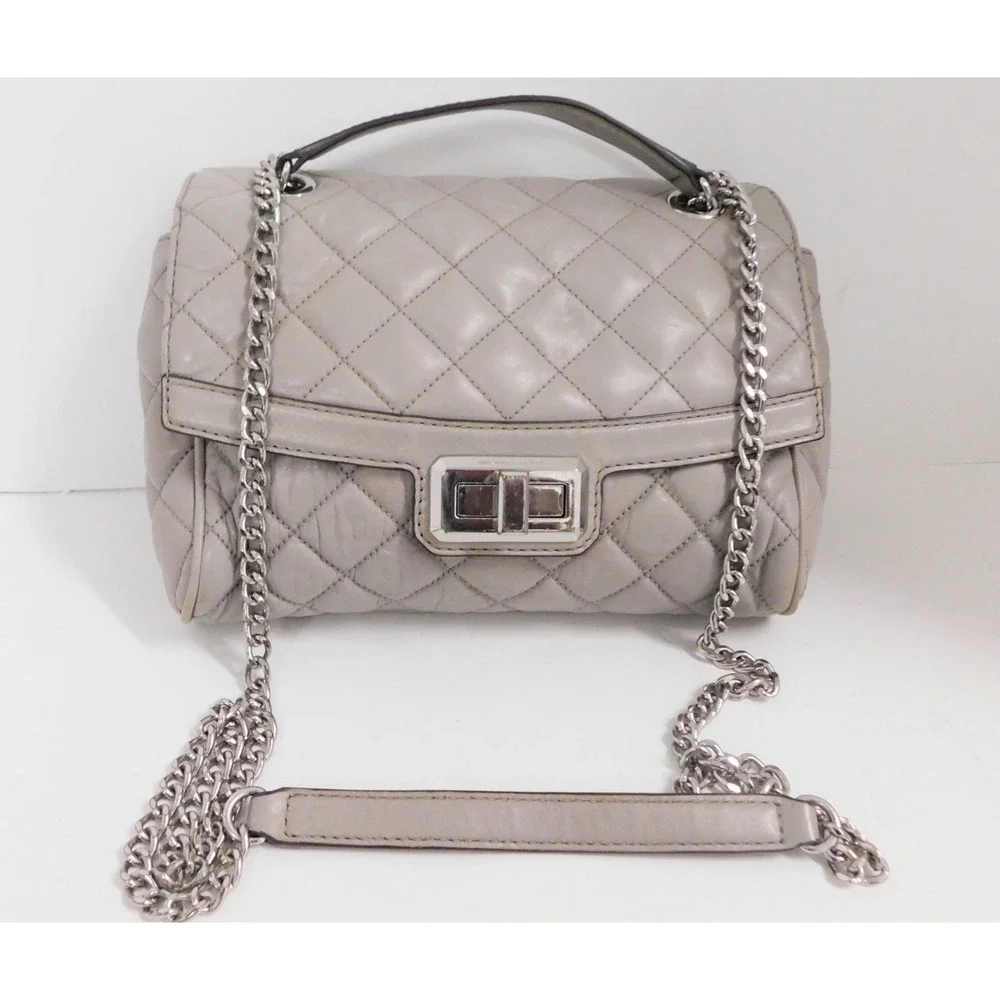 Michael Kors‎ Gray Quilted Leather Turn Lock Shoulder Crossbody Bag